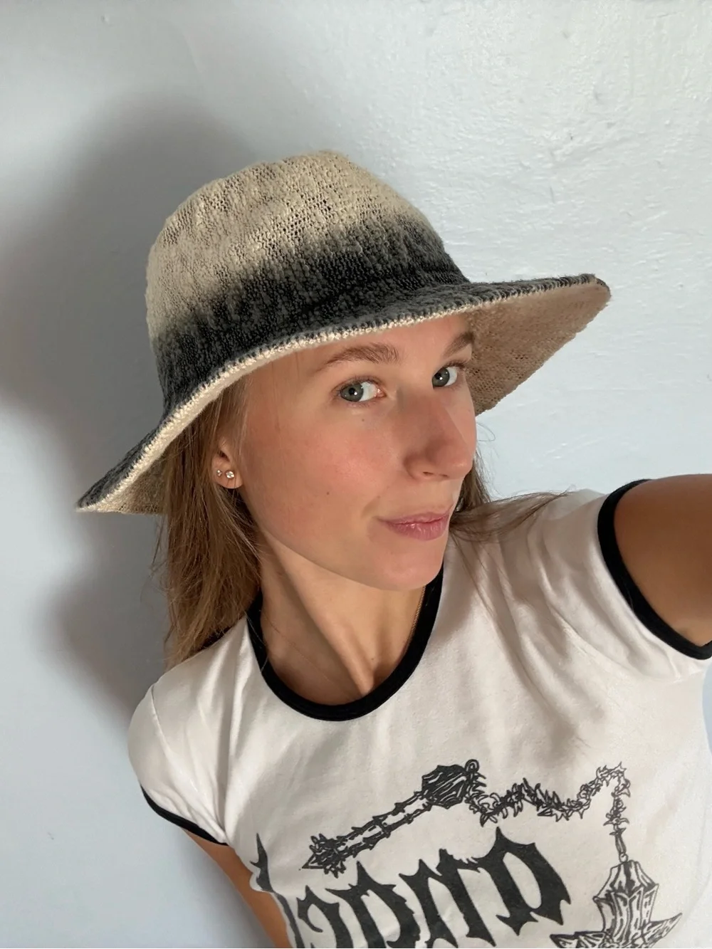 Theodora & Callum Cream to Gray Ombre Knit Bucket Hat